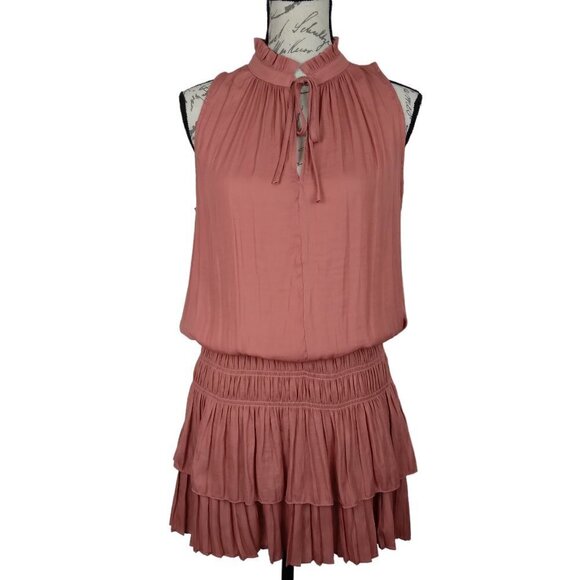 Mustard Seed | Shirred Flirty Mini Dress Peach Pink | Size S - Picture 1 of 9